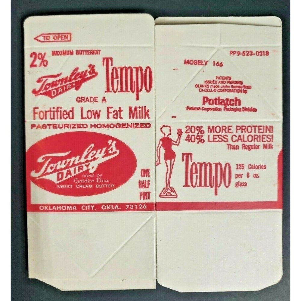 Vintage Townley Dairy 2% Milk Carton Oklahoma City Ok S56